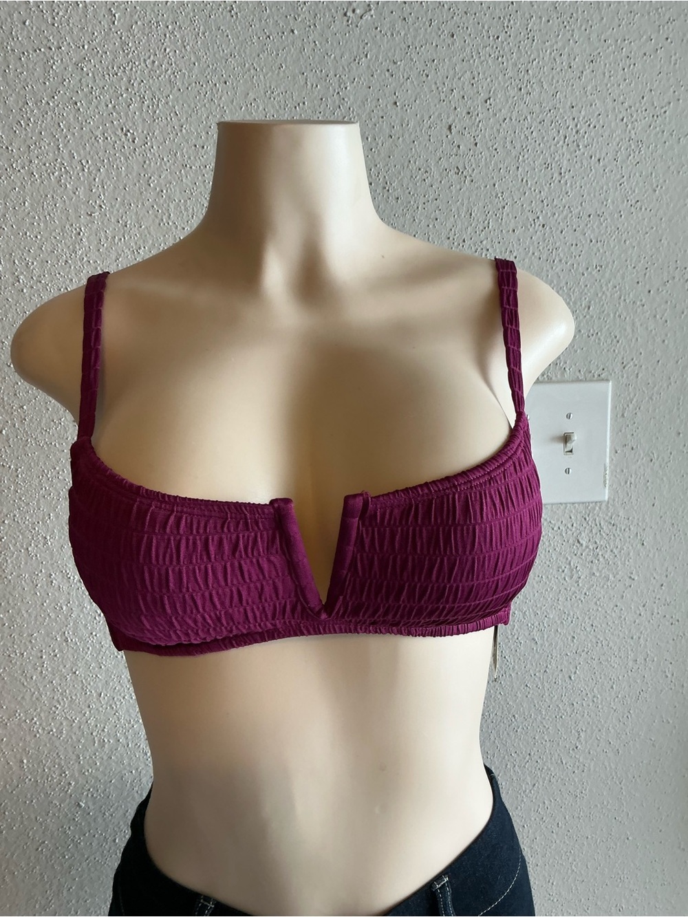Bar III Textured V-Plunge Bralette - Plum - Picture 2 of 5